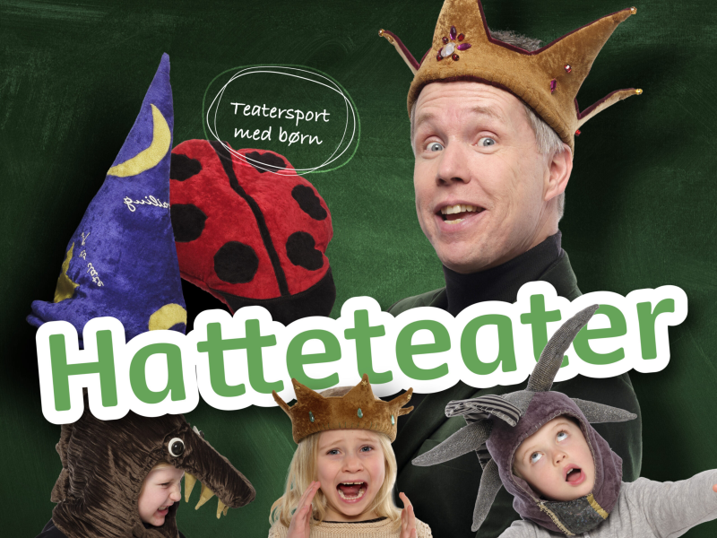 En mand med en kongekronehat og tre børn med hatte på. 